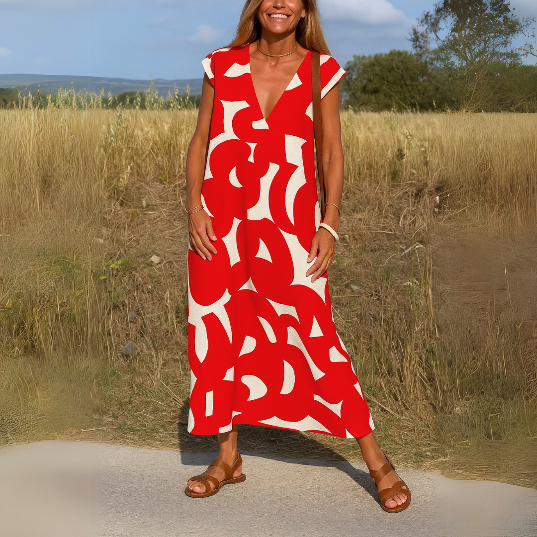 Azura™ – Ibiza Style Bequemes und Fließendes Kleid mit V-Ausschnitt