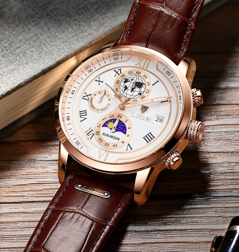 Chronographuhr mit Premium-Lederarmband