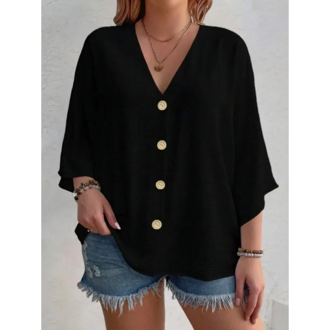 Quinn™ - Elegantes V-Ring-Top mit Knöpfen