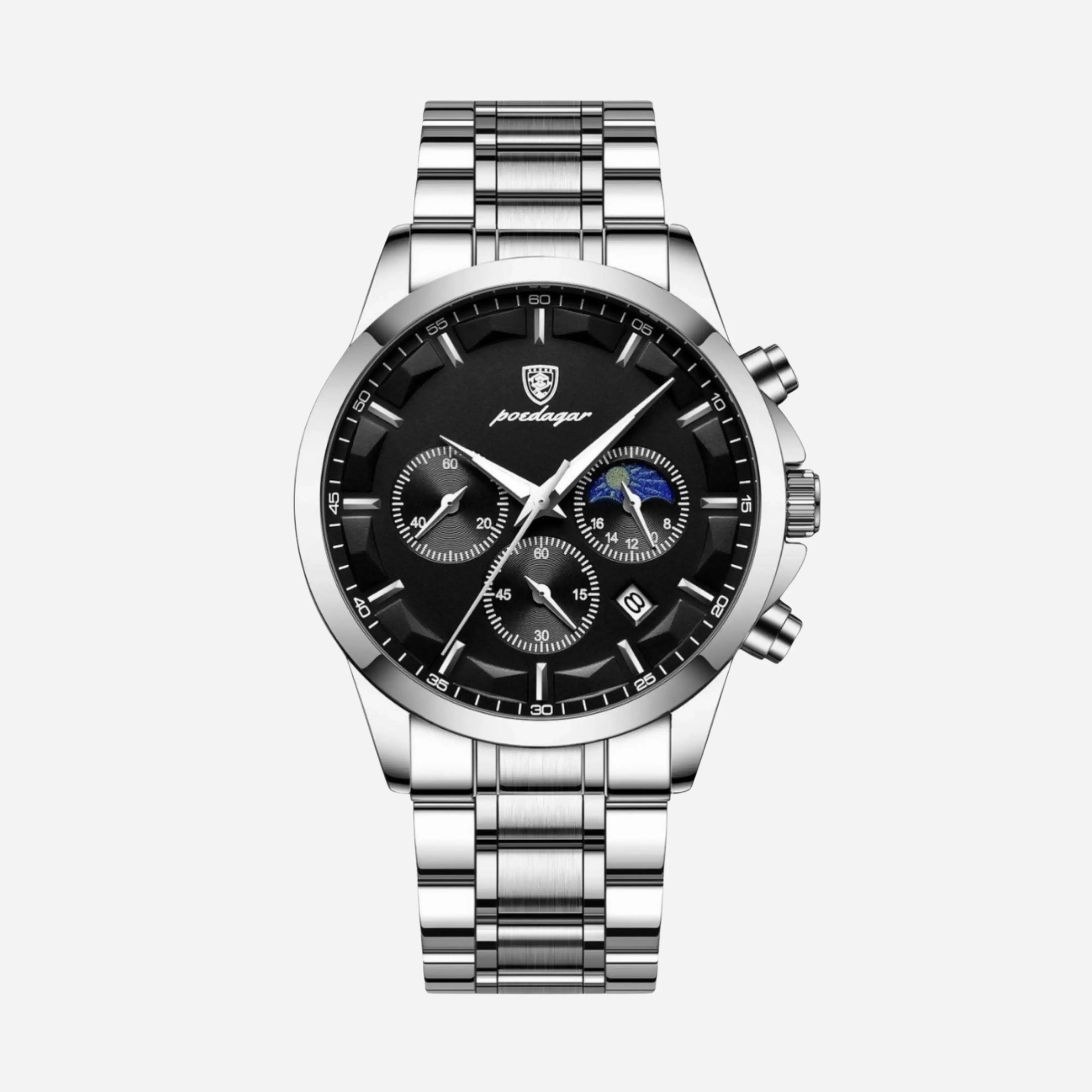 Luxus-Sportuhr für Herren mit Quarzwerk, Chronograph und Lederarmband