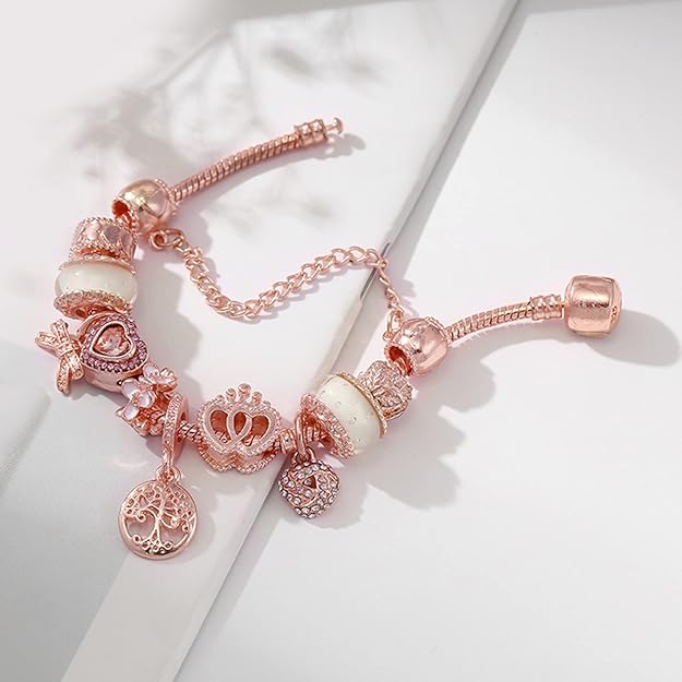 Rosé-Traumfänger-Armband mit Anhängern aus Silber