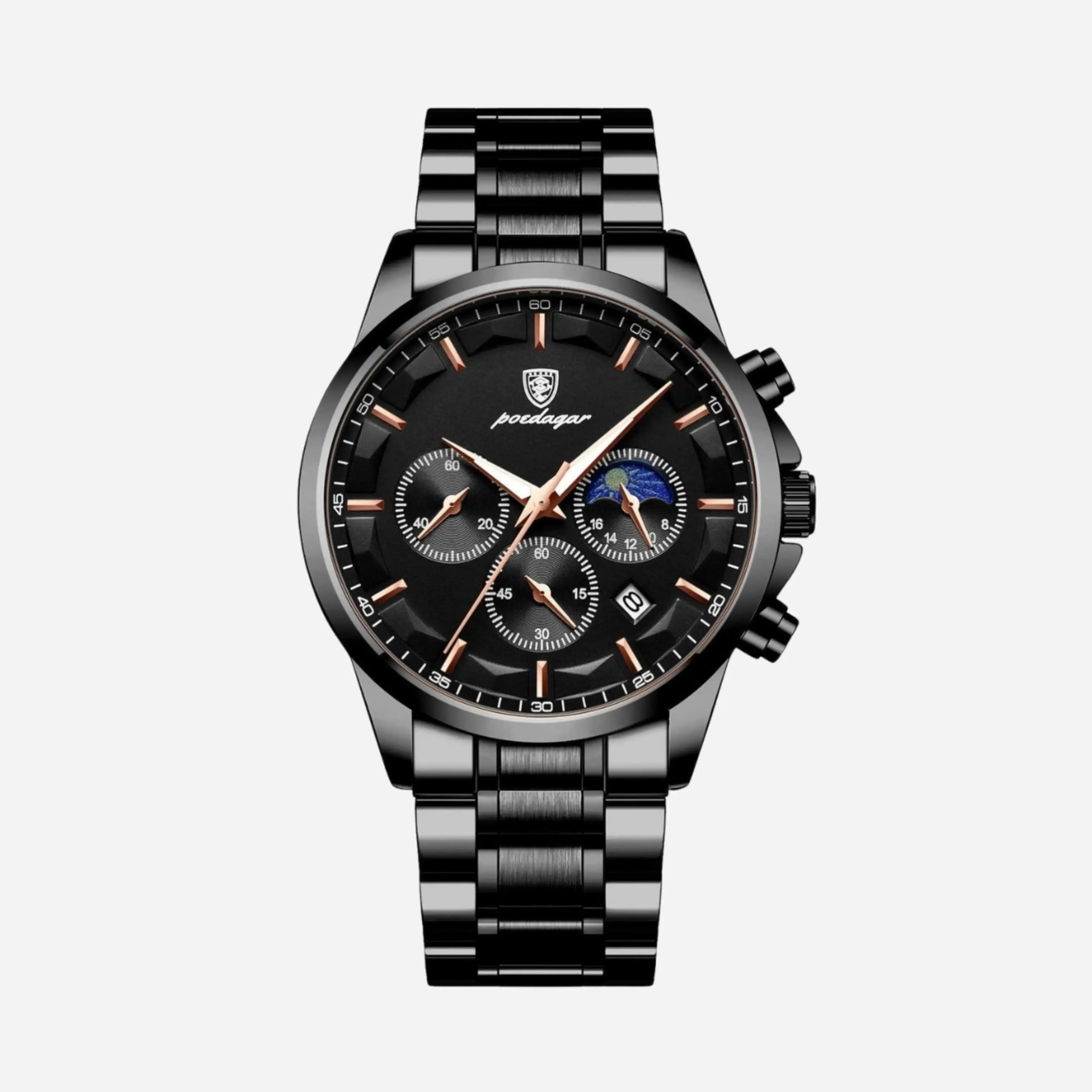 Luxus-Sportuhr für Herren mit Quarzwerk, Chronograph und Lederarmband