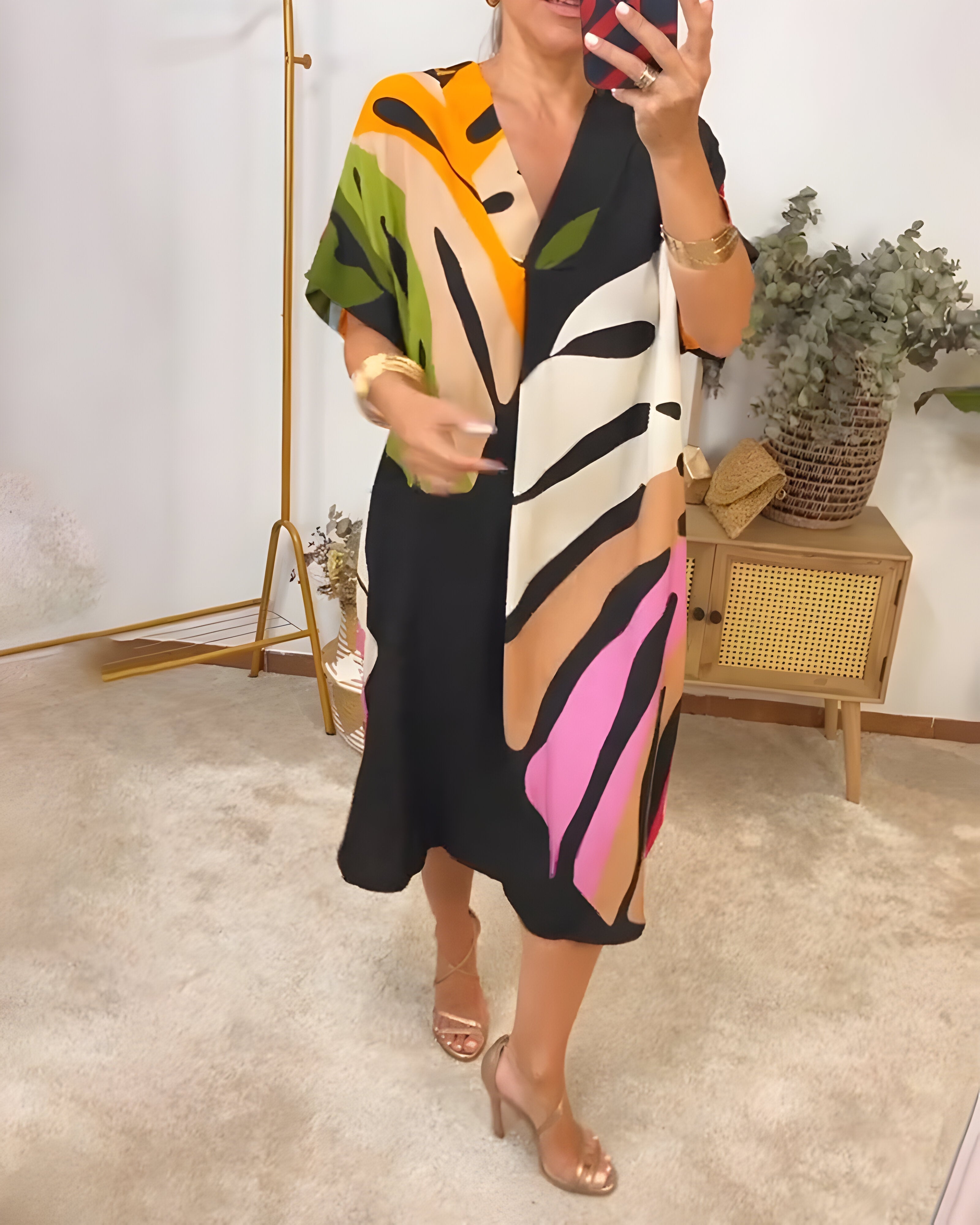 Leafara™ - Lockeres Kleid mit farbenfrohem Blattmuster