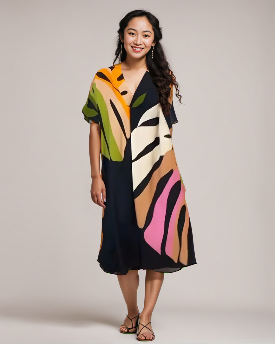 Leafara™ - Lockeres Kleid mit farbenfrohem Blattmuster