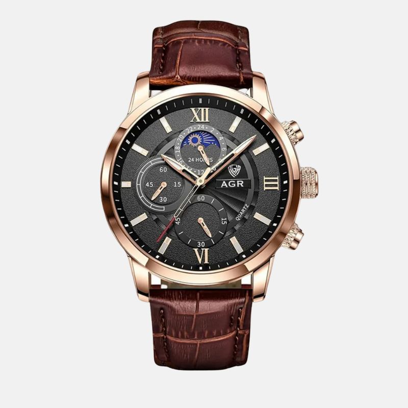Luxus Quarz Uhr mit Lederarmband