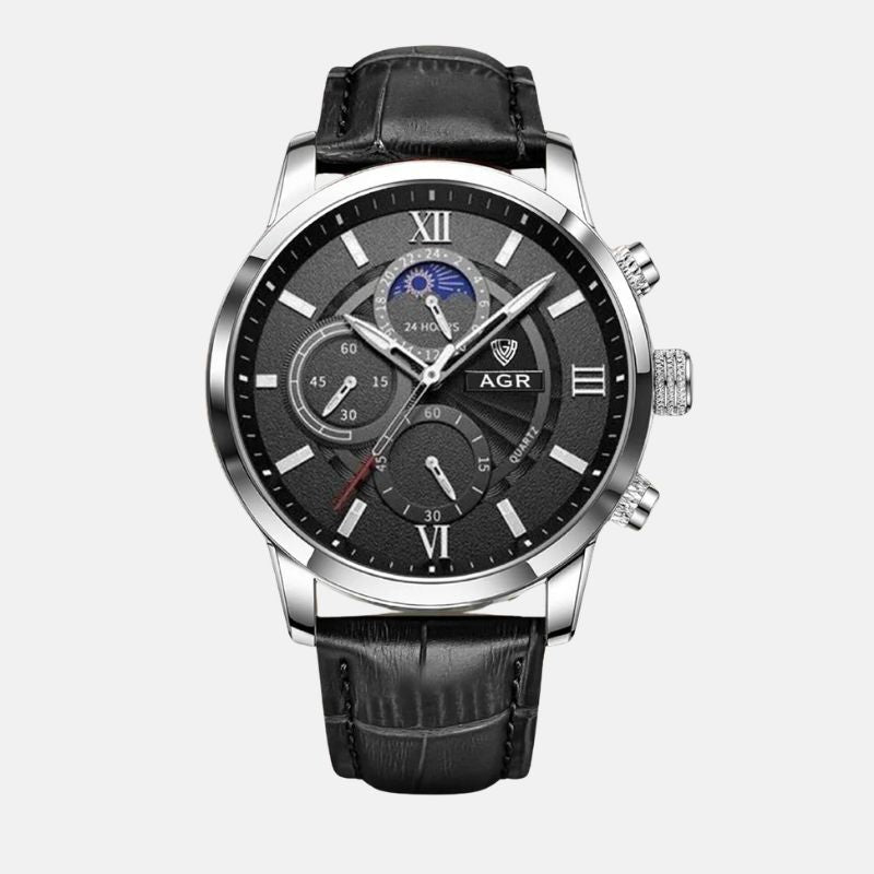 Luxus Quarz Uhr mit Lederarmband
