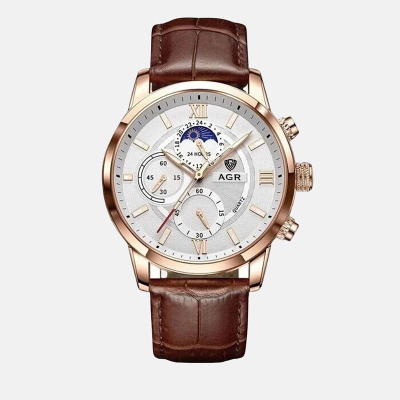 Luxus Quarz Uhr mit Lederarmband