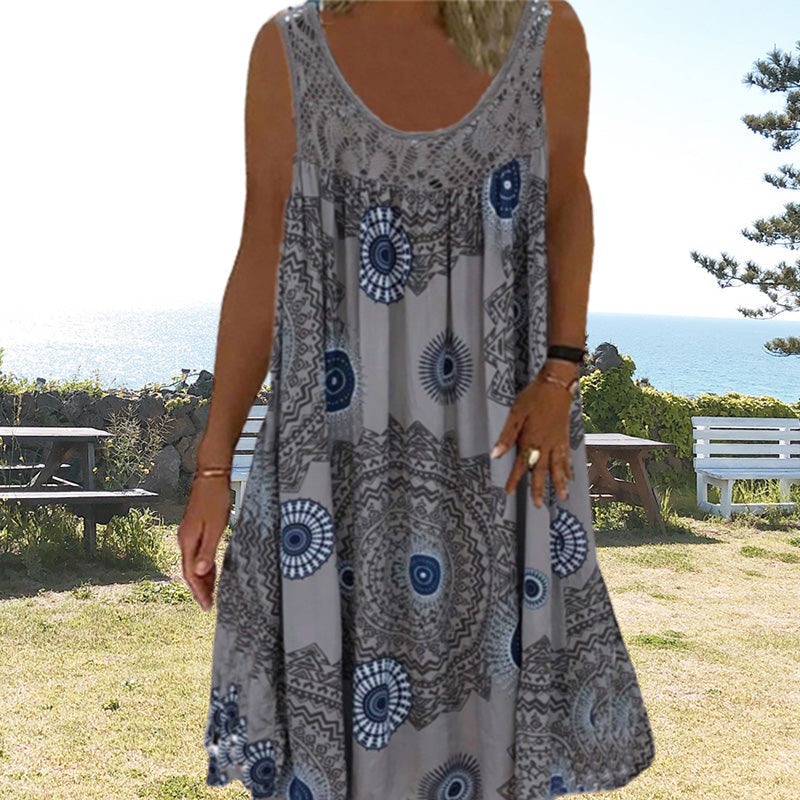 Breezia™ – Sommerliches Ärmelloses Kleid mit Print und Spitzendetails für Damen