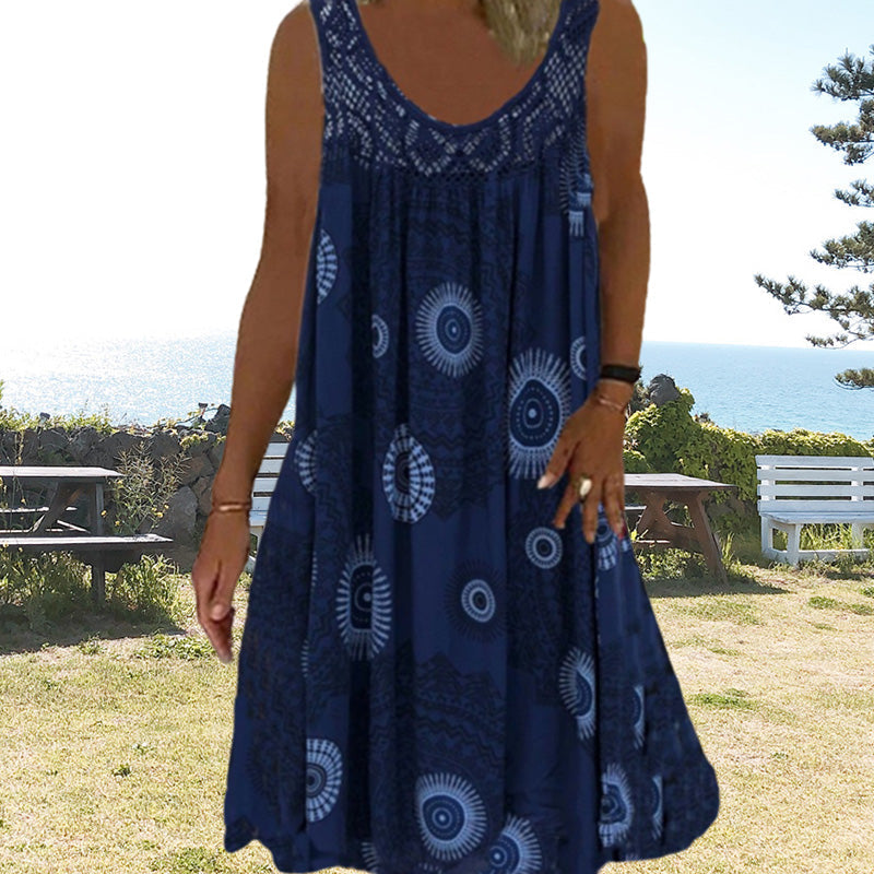 Breezia™ – Sommerliches Ärmelloses Kleid mit Print und Spitzendetails für Damen