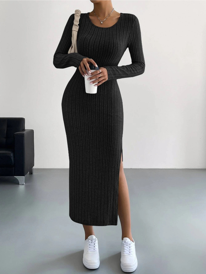 Luxe™ - Geripptes Langärmeliges Bodycon-Kleid aus Strick