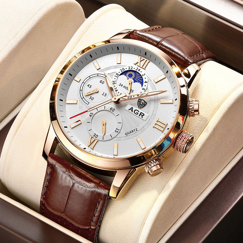 Luxus Quarz Uhr mit Lederarmband