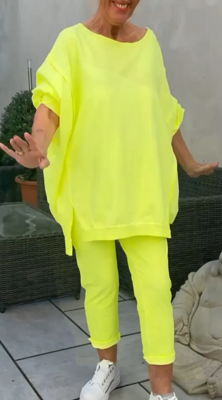 Louniva™ - Damen Freizeit-Zweiteiler mit Rundhals-Top und Hose